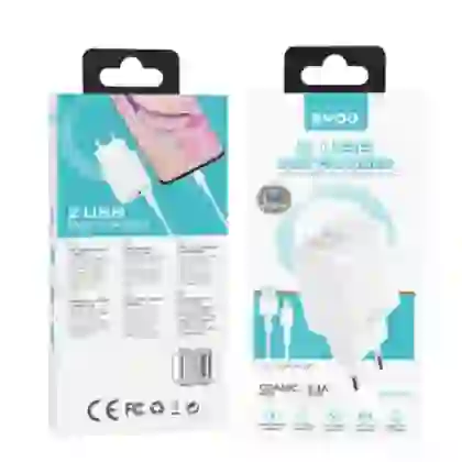 Sạc BWOO 2 cổng USB-A kèm cáp Type-C US CDA64VC 2